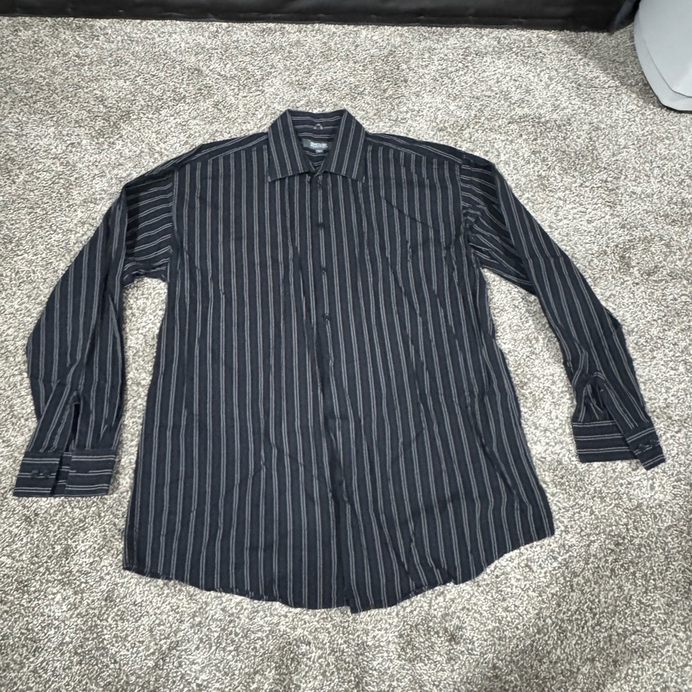 Kenneth Cole Reaction Black Dress Shirt with Pinstripe Pattern